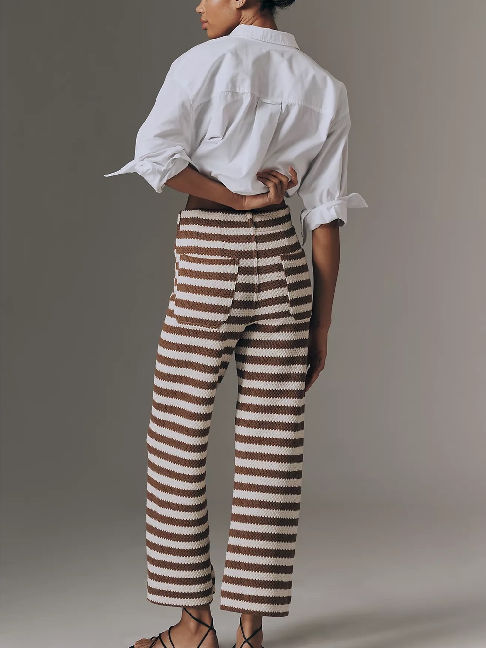 MAEVE BY ANTHROPOLOGIE The Colette Striped Knit Crop Wide-Leg Pants 31 Ivory - Picture 8 of 10
